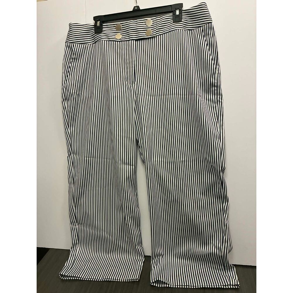 Chico's Crop Pants Womens 3 Blue White Stripe Wide Leg Stretch Nautical Casual